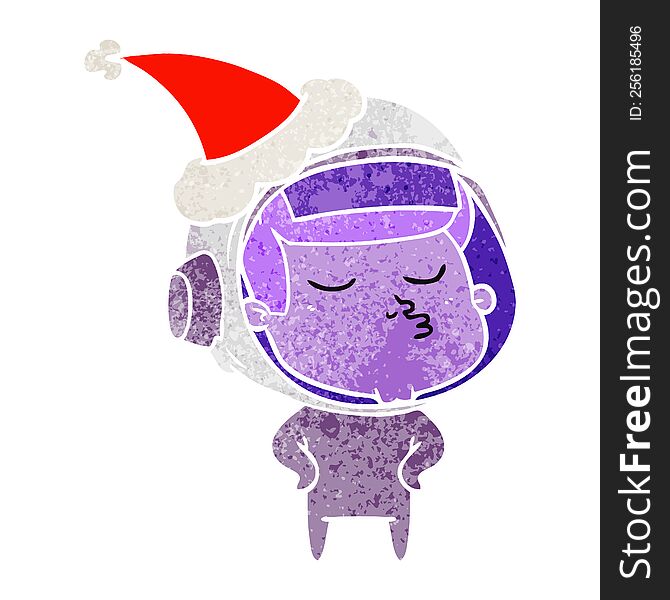 Retro Cartoon Of A Confident Astronaut Wearing Santa Hat