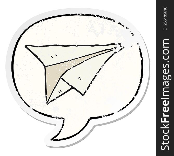 cartoon paper airplane and speech bubble distressed sticker