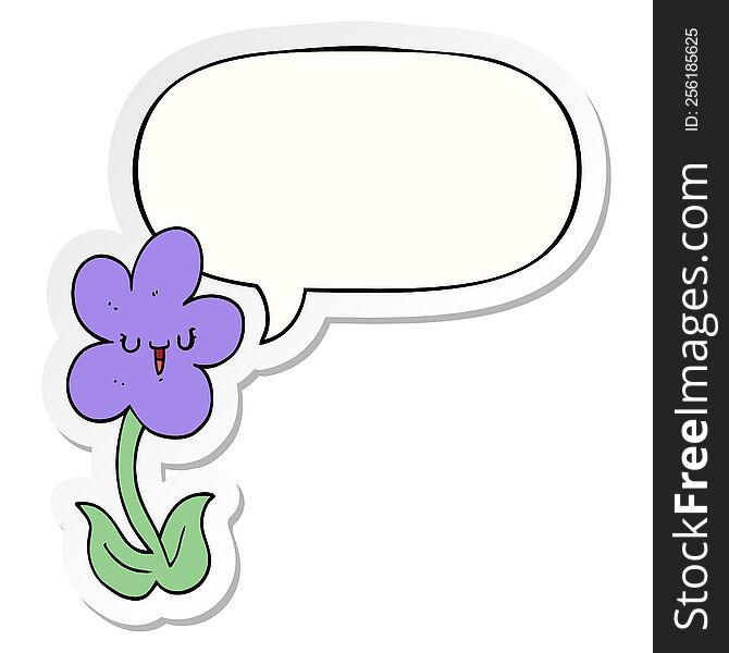 cartoon flower with happy face with speech bubble sticker. cartoon flower with happy face with speech bubble sticker