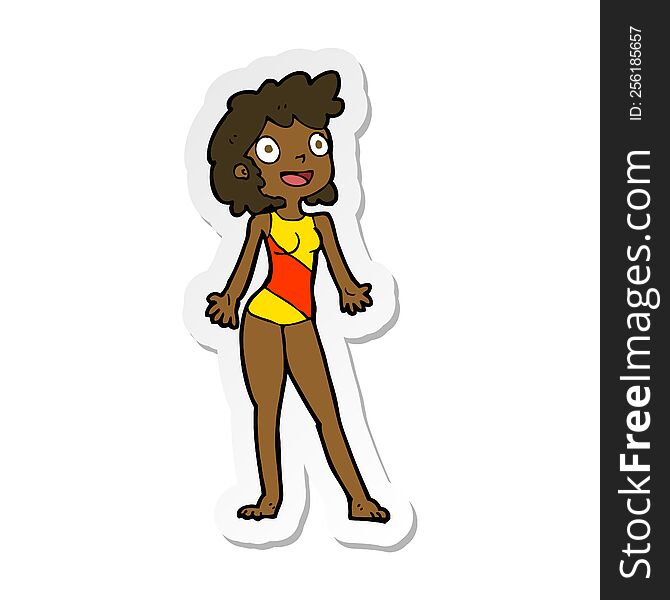 sticker of a cartoon woman in swimming costume