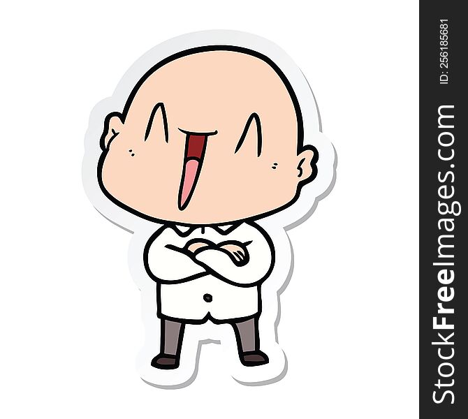 Sticker Of A Happy Cartoon Bald Man