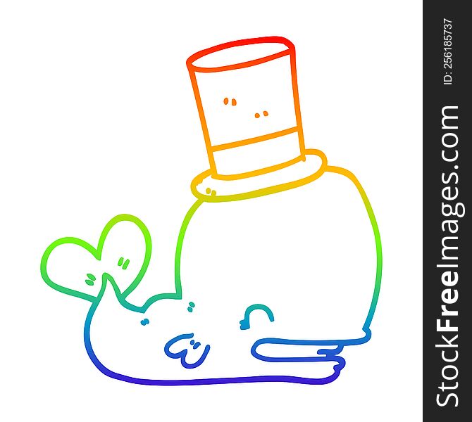 Rainbow Gradient Line Drawing Cartoon Whale Wearing Top Hat