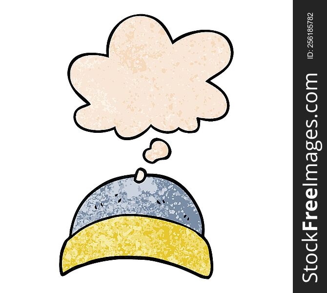 cartoon hat with thought bubble in grunge texture style. cartoon hat with thought bubble in grunge texture style