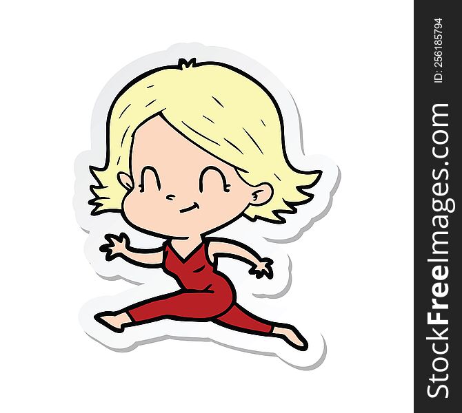 Sticker Of A Cartoon Friendly Girl