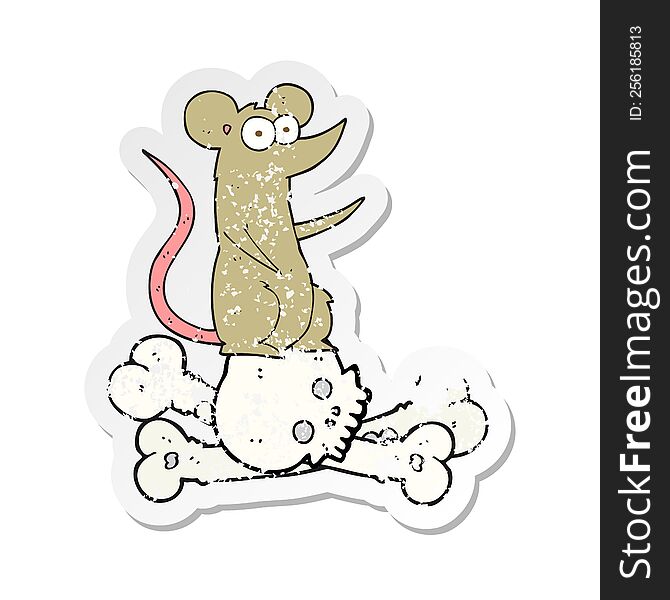 Retro Distressed Sticker Of A Cartoon Rat On Bones