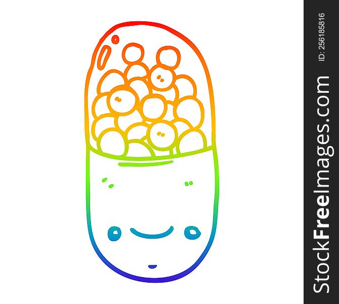 rainbow gradient line drawing of a cartoon pill
