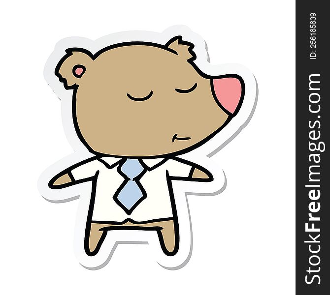 Sticker Of A Happy Cartoon Bear Wearing Shirt