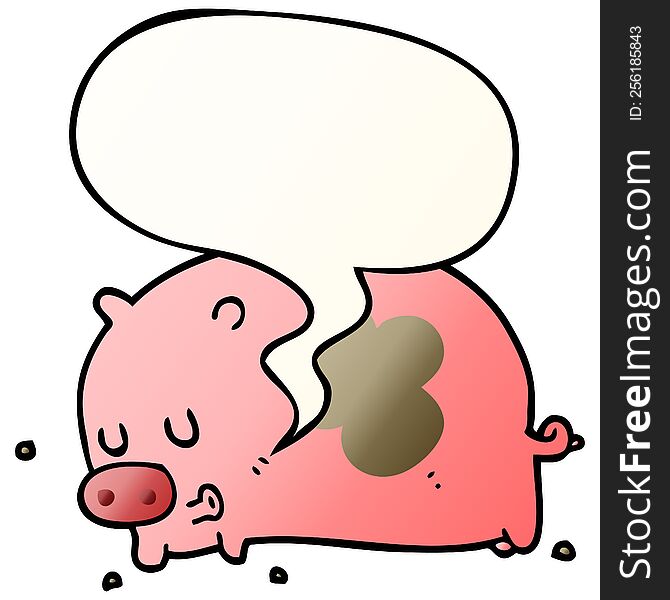 Cute Cartoon Pig And Speech Bubble In Smooth Gradient Style