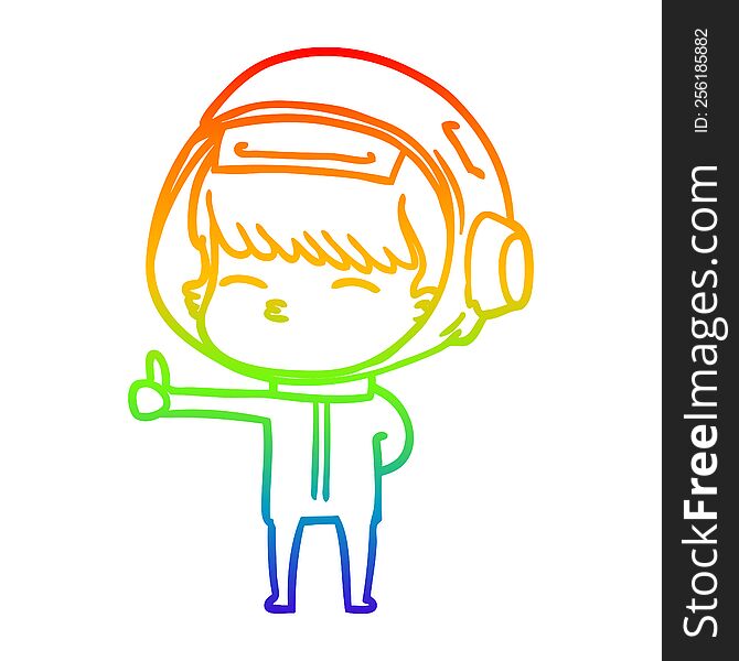 Rainbow Gradient Line Drawing Cartoon Curious Astronaut Giving Thumbs Up