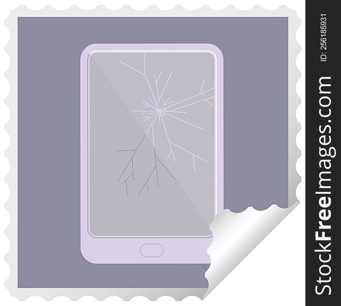 Broken Electronic Tablet Vector Square Sticker Stamp