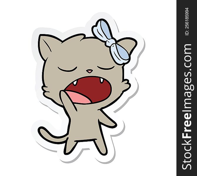 Sticker Of A Cartoon Yawning Cat