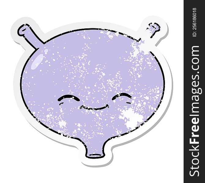 distressed sticker of a cartoon bladder