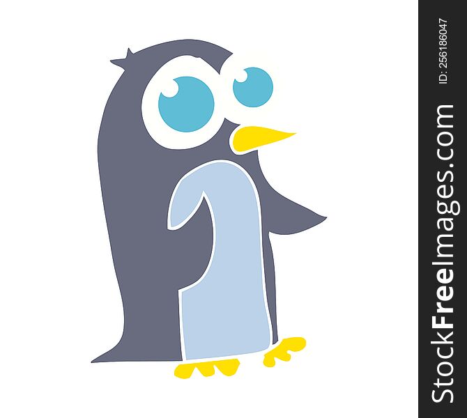 Flat Color Illustration Of A Cartoon Penguin With Big Eyes