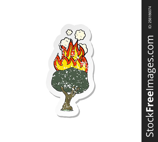 retro distressed sticker of a cartoon tree on fire