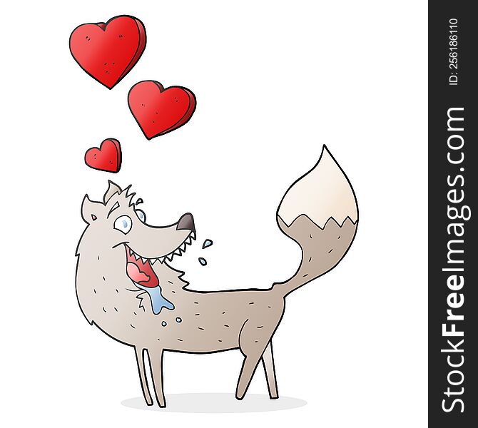 freehand drawn cartoon wolf in love