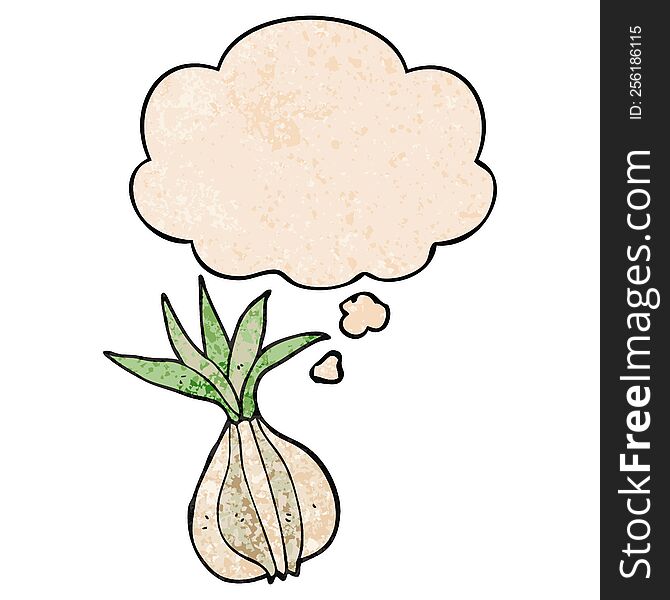 Cartoon Onion And Thought Bubble In Grunge Texture Pattern Style