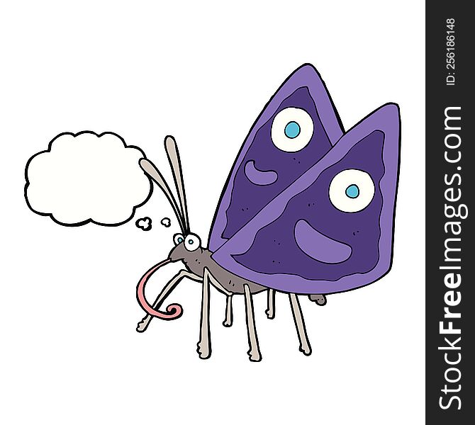 Cartoon Funny Butterfly With Thought Bubble