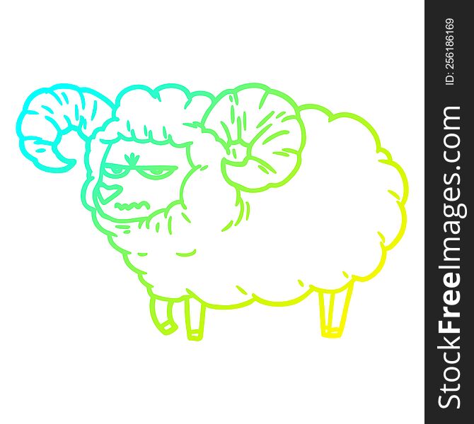 Cold Gradient Line Drawing Cartoon Angry Ram