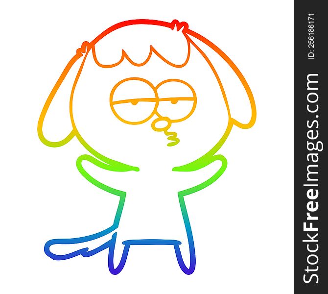 rainbow gradient line drawing of a cartoon bored dog