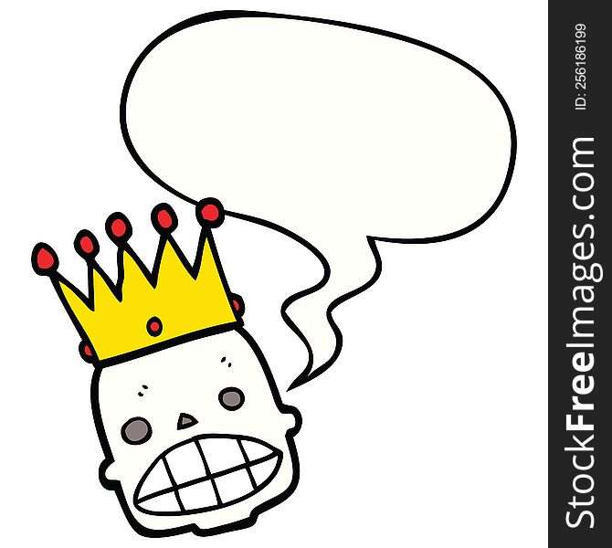 cartoon spooky skull face with crown with speech bubble. cartoon spooky skull face with crown with speech bubble