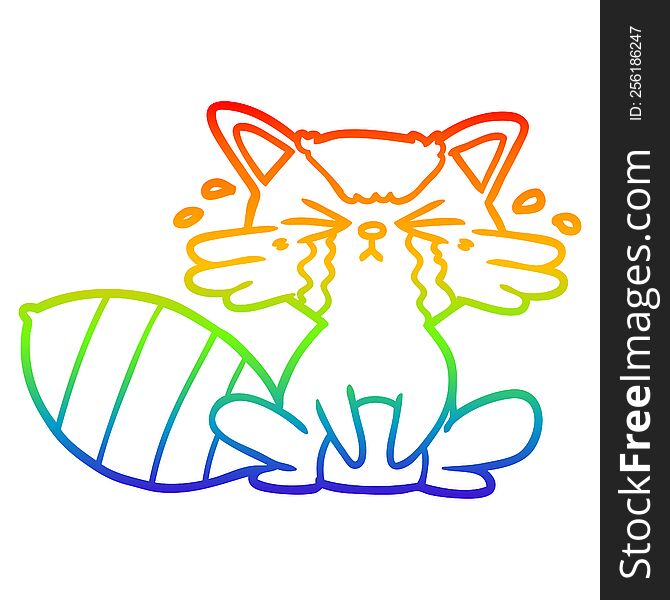 Rainbow Gradient Line Drawing Cartoon Raccoon Crying