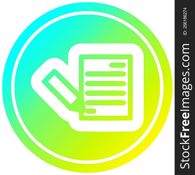 Document And Pencil Circular In Cold Gradient Spectrum