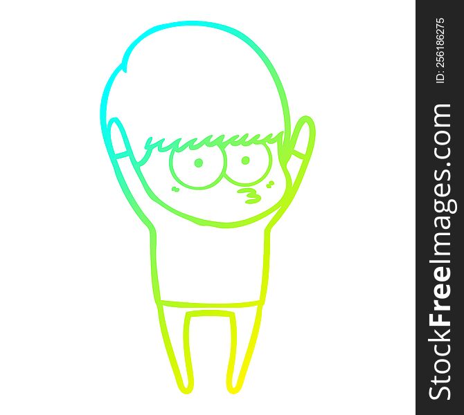 cold gradient line drawing of a stretching cartoon boy