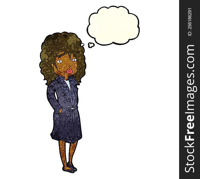 Cartoon Woman In Trench Coat With Thought Bubble