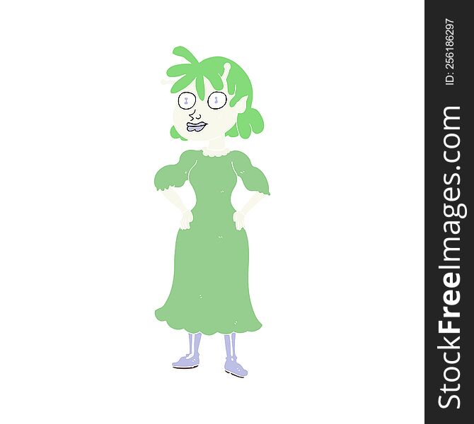 Flat Color Illustration Of A Cartoon Alien Woman