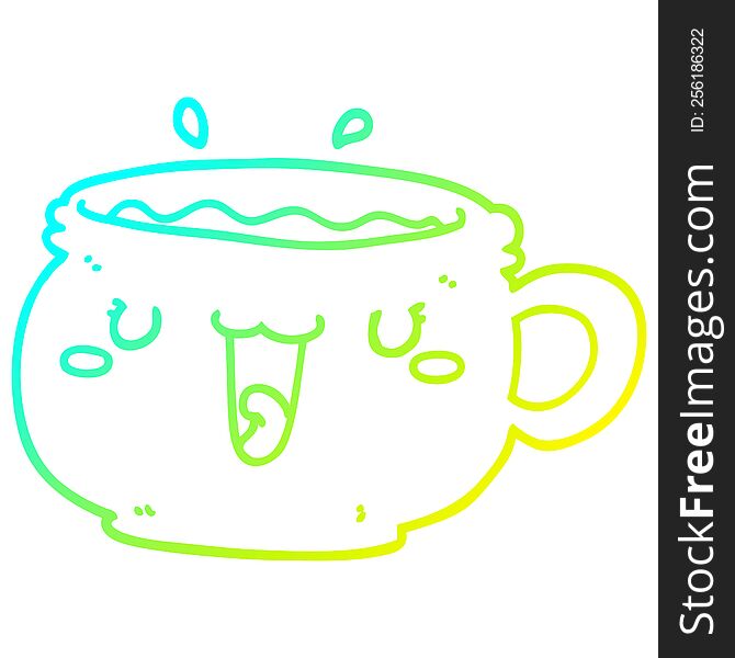 cold gradient line drawing of a cute cartoon coffee cup