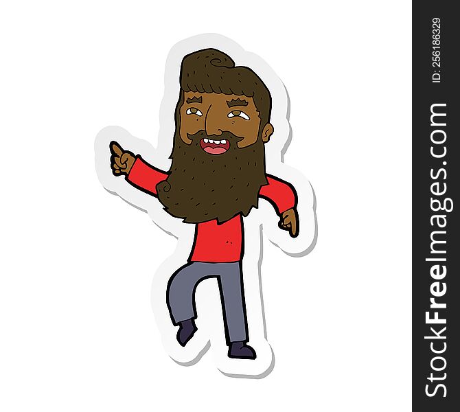 Sticker Of A Cartoon Man With Beard Laughing And Pointing