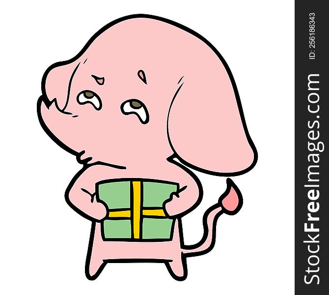 cartoon elephant with gift remembering. cartoon elephant with gift remembering