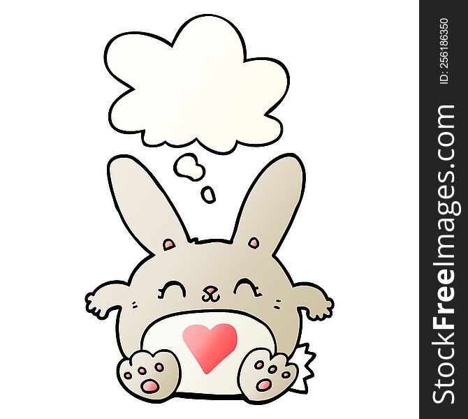 cute cartoon rabbit with love heart with thought bubble in smooth gradient style