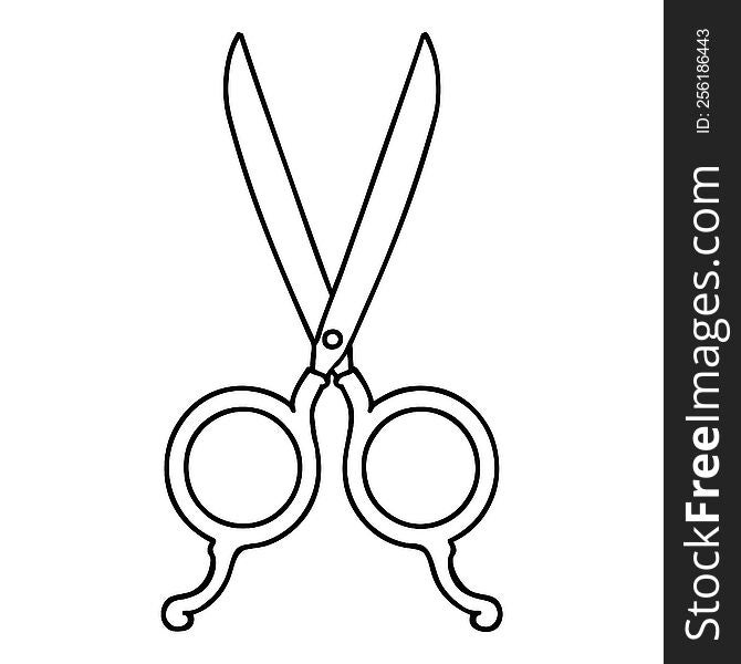 tattoo in black line style of barber scissors. tattoo in black line style of barber scissors