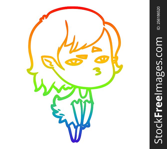 Rainbow Gradient Line Drawing Cartoon Vampire Girl