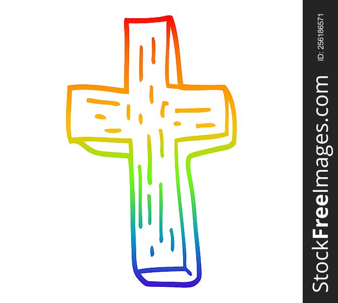 rainbow gradient line drawing of a cartoon anti vampire cross