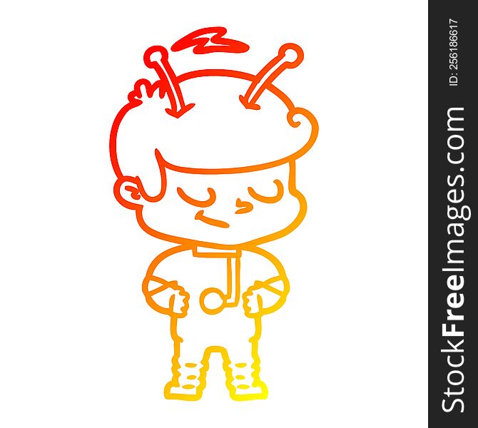 Warm Gradient Line Drawing Friendly Cartoon Spaceman