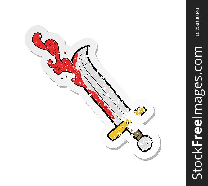 Retro Distressed Sticker Of A Cartoon Bloody Sword