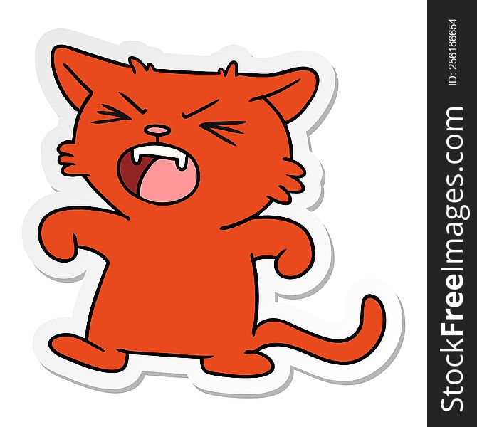 hand drawn sticker cartoon doodle of a screeching cat