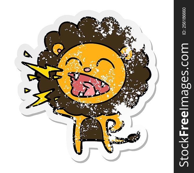 Distressed Sticker Of A Cartoon Roaring Lion