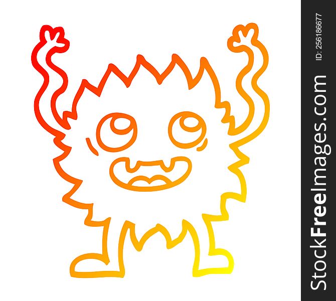 Warm Gradient Line Drawing Cartoon Funny Furry Monster