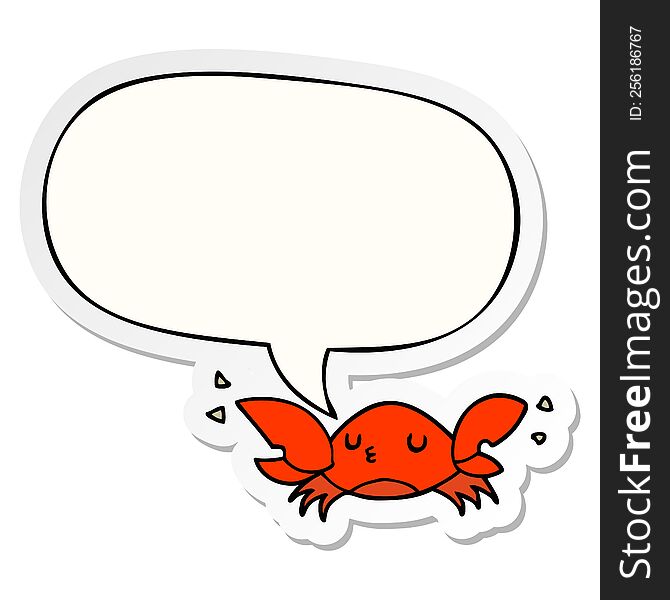 cartoon crab with speech bubble sticker. cartoon crab with speech bubble sticker