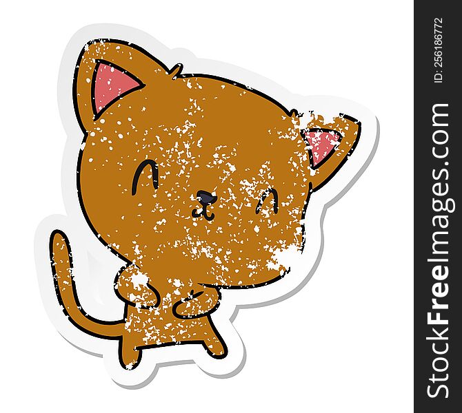 distressed sticker cartoon illustration of cute kawaii cat. distressed sticker cartoon illustration of cute kawaii cat