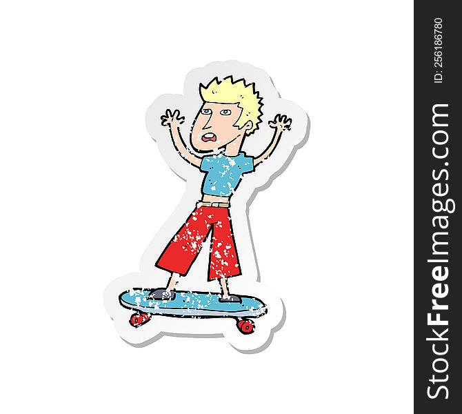 retro distressed sticker of a cartoon skater boy