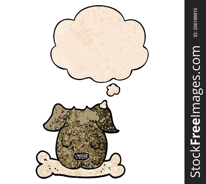 Cartoon Dog With Bone And Thought Bubble In Grunge Texture Pattern Style