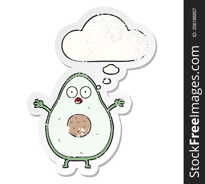 Cartoon Avocado And Thought Bubble As A Distressed Worn Sticker