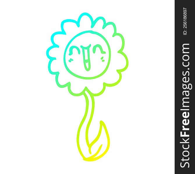 Cold Gradient Line Drawing Cartoon Happy Flower