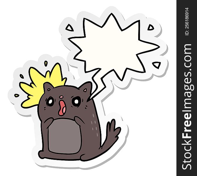 Cartoon Shocked Cat Amazed And Speech Bubble Sticker