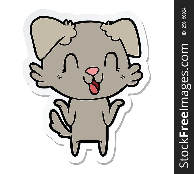 Sticker Of A Laughing Cartoon Dog Shrugging Shoulders