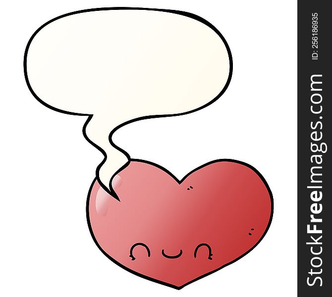 cartoon love heart character with speech bubble in smooth gradient style